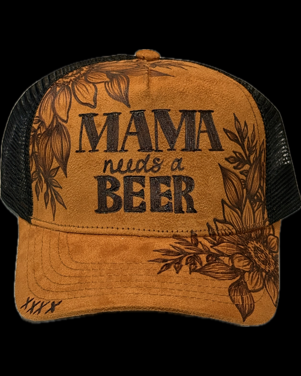 Burned Trucker Hat - Mama needs a beer