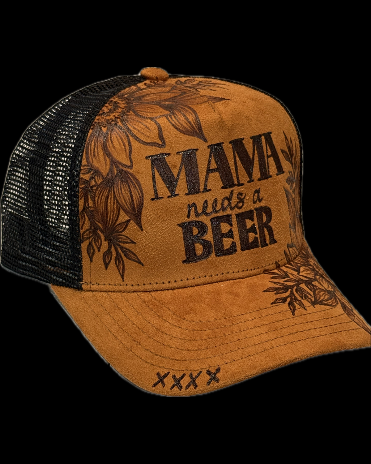 Burned Trucker Hat - Mama needs a beer